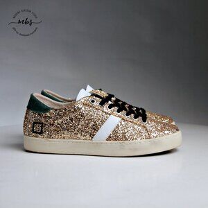 NWOT D.A.T.E. Glitter Hidden Wedge Platinum Sneakers in Gold Women Size 6.5